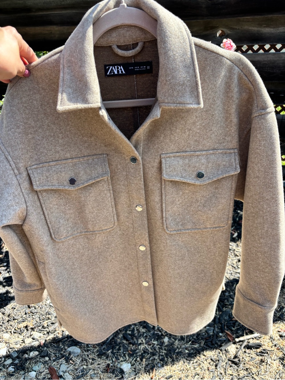 ZARA Tan Wool-Blend Utility Shacket with Chest Pockets